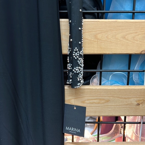 NWT,Marina dress Raglan Beaded Mesh Long Sleeve Crew Neck Jersey Sheath Gown - Picture 8 of 17